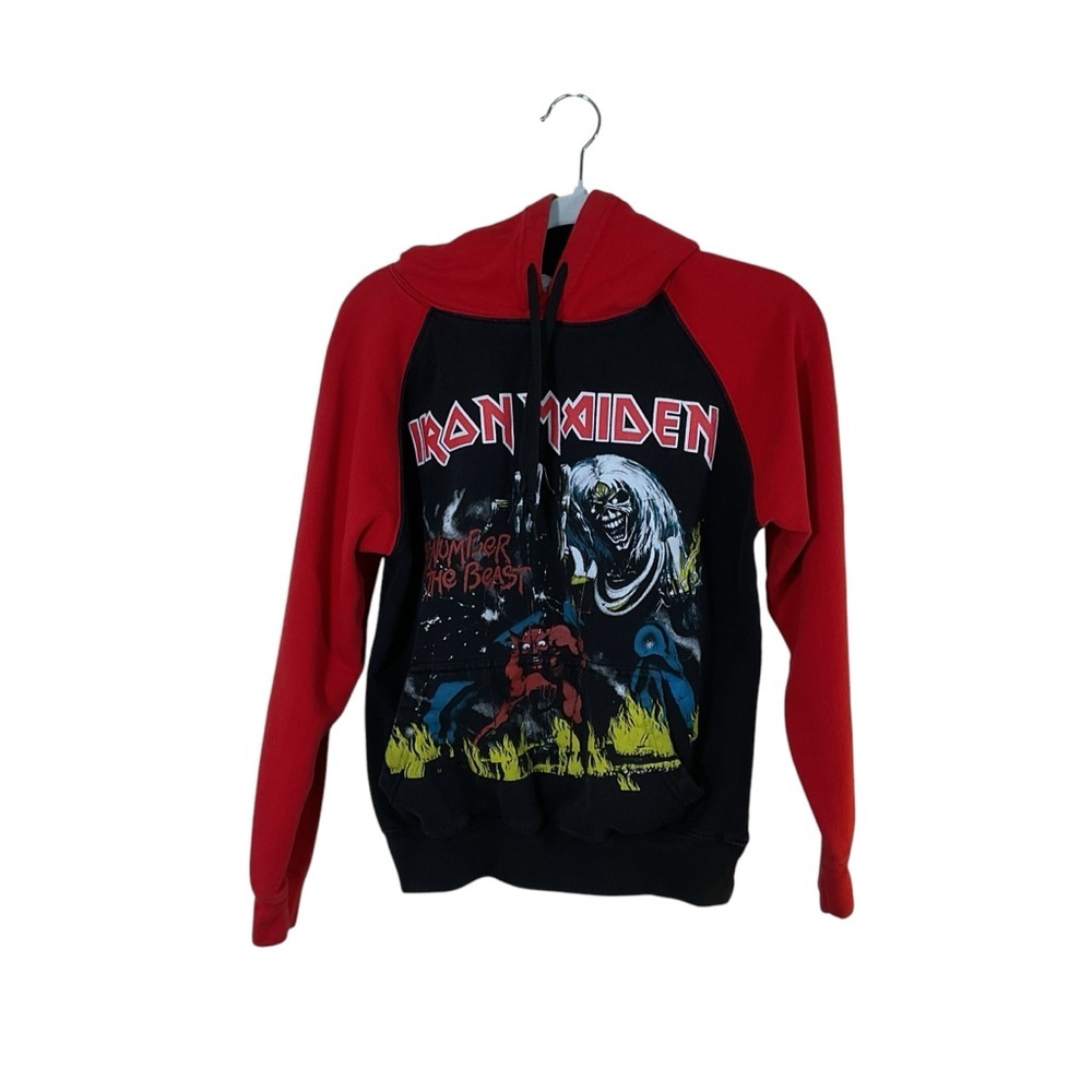 Three Layer Boys Black/Red Iron Maiden Hooded Sweatshirt.  Sz. See Measurements